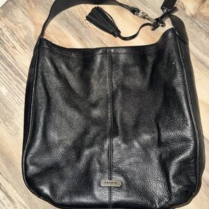 Coach Black Leather Shoulder Hobo Bag with Tassel